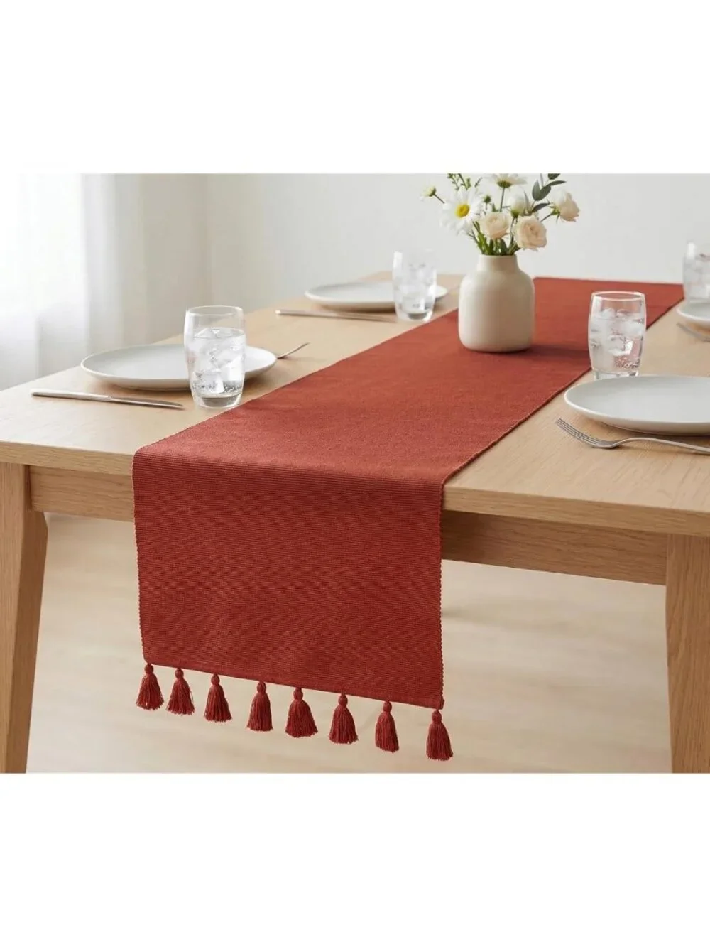 Rust Solid Ribbed Table Runner 13x72 in | Elegant Home Decor Accent